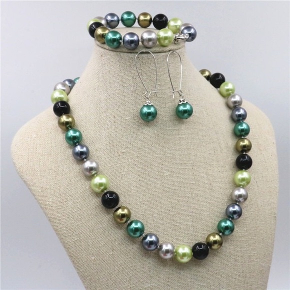 12mm Natural Multicolor Seashell Round Beads Necklace Chain Bracelet Set Girls - Picture 1 of 16